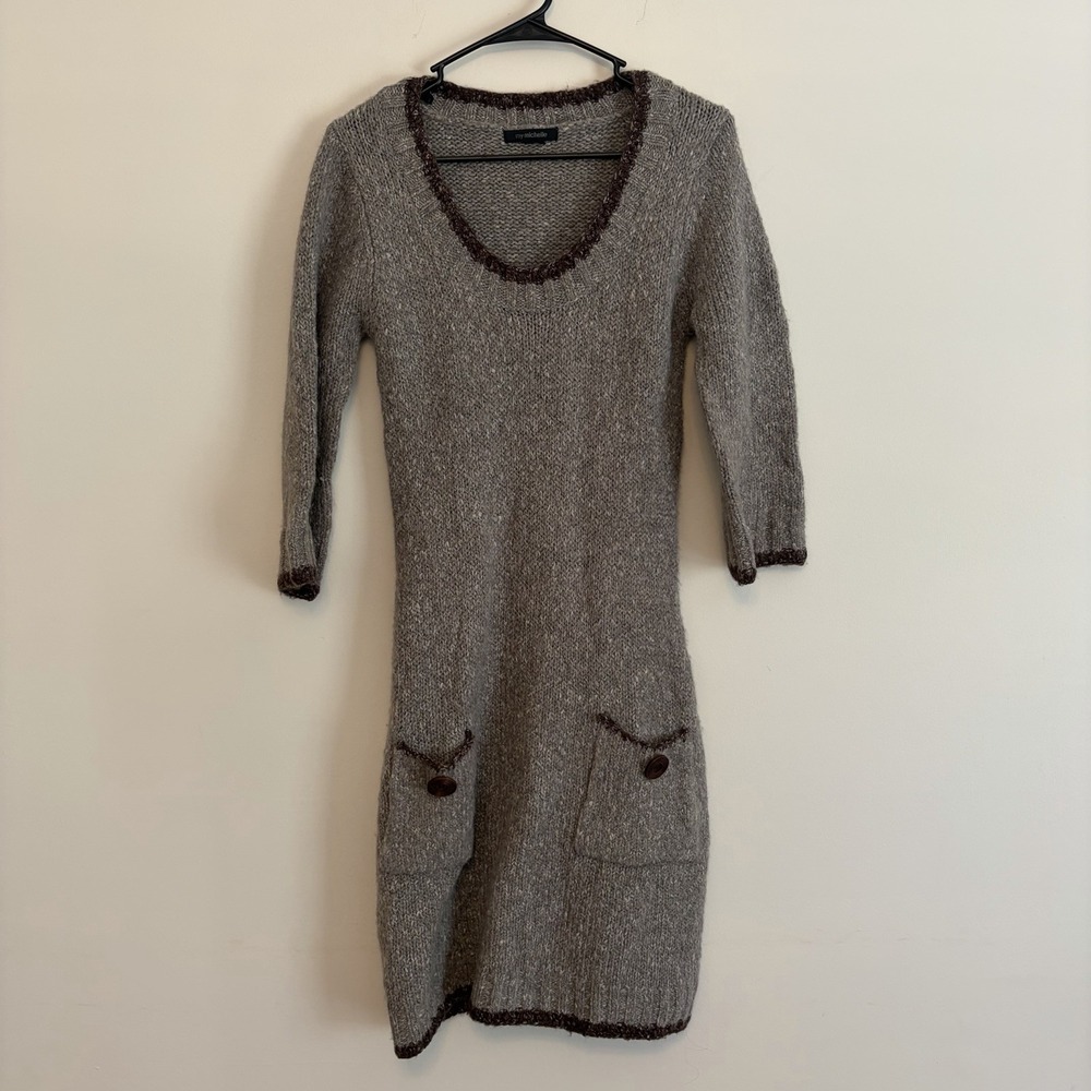 My Michelle S Brown Gray Wool Blend Sweater Dress Y2K 90s Vibe Earthy Granola